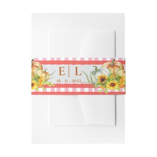 Red Gingham Pumpkins Sunflowers Fall Wedding Uitnodigingen Wikkel (Voorkant Voorbeeld)