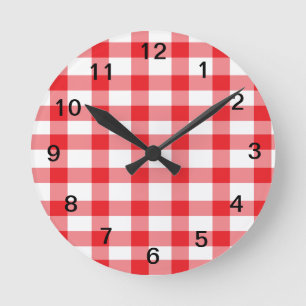 Red Gingham Ronde Klok