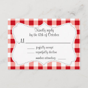 Red Gingham RSVP Kaartje