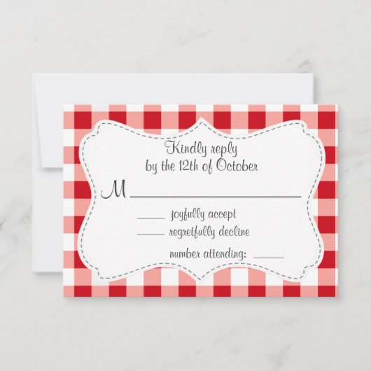 Red Gingham RSVP Kaartje (Voorkant)