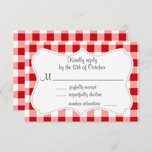 Red Gingham RSVP Kaartje (Voorkant / Achterkant)