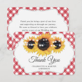 Red Gingham Rustic Sunflower Wedding Bedankkaart (Voorkant / Achterkant)