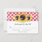Red Gingham Rustic Sunflower Wedding RSVP Kaartje (Voorkant)