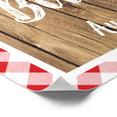 Red Gingham Rustic Wood Backyard BBQ Birthday Sign Poster (Hoek)