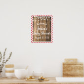 Red Gingham Rustic Wood Sting Lights Event Shower Poster (Keuken)