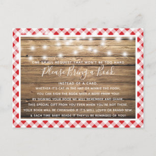 Red Gingham Rustiek Hout Baby shower Boek Kaart
