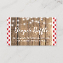 Red Gingham rustieke houten Baby shower luier Raff Informatiekaartje