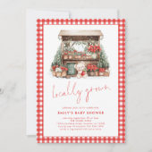 Red Gingham Script Lokaal gegroeid Xmas Baby showe Kaart (Voorkant)