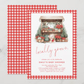 Red Gingham Script Lokaal gegroeid Xmas Baby showe Kaart (Voorkant / Achterkant)
