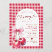 Red Gingham She's Cherry op Top Girl Birthday Bow Kaart (Voorkant / Achterkant)