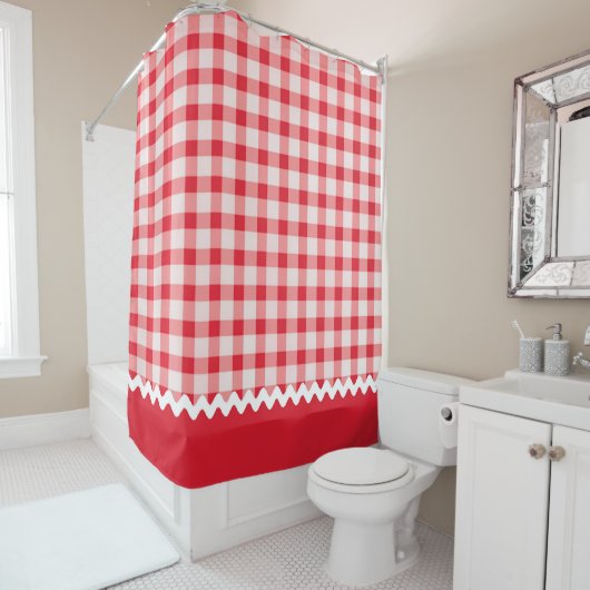 Red Gingham Shower Curtain Douchegordijn (In situ)