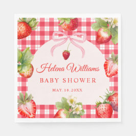 Red Gingham Strawberry Baby Shower Paper Napkin Servet