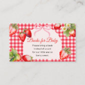 Red Gingham Strawberry Books for Baby Shower Informatiekaartje (Voorkant)