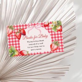 Red Gingham Strawberry Books for Baby Shower Informatiekaartje