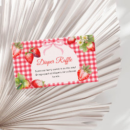 Red Gingham Strawberry Diaper Raffle Baby Shower Informatiekaartje