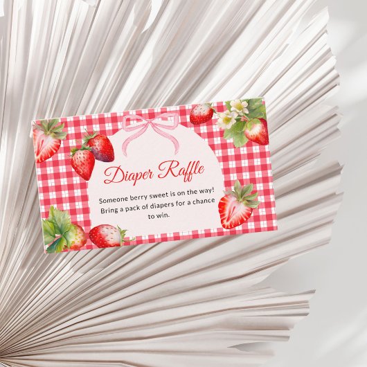 Red Gingham Strawberry Diaper Raffle Baby Shower Informatiekaartje
