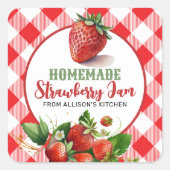 Red Gingham Strawberry Jam Jar Label (Voorkant)