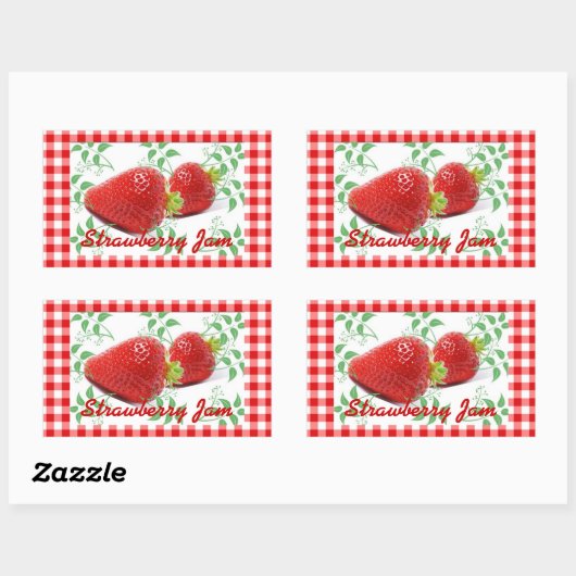 Red gingham Strawberry jam label (Vel)