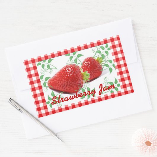 Red gingham Strawberry jam label (Envelop)