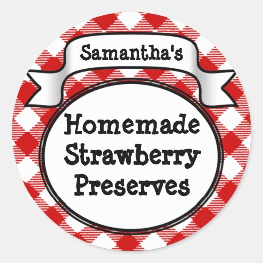 Red Gingham Strawberry Jelly Jam Jar Label (Voorkant)