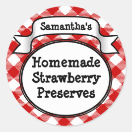 Red Gingham Strawberry Jelly Jam Jar Label
