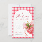 Red Gingham Strawberry Verjaardag Dank u kaart (Voorkant)