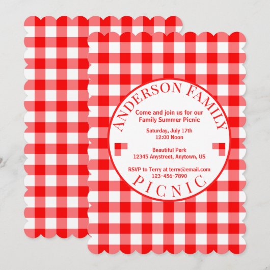 Red Gingham Summer Picnic Uitnodiging (Voorkant / Achterkant)