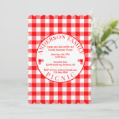 Red Gingham Summer Picnic Uitnodiging (Staand voorkant)