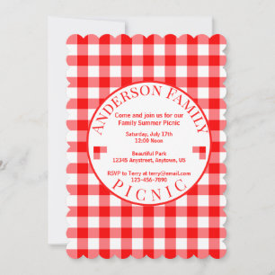 Red Gingham Summer Picnic Uitnodiging