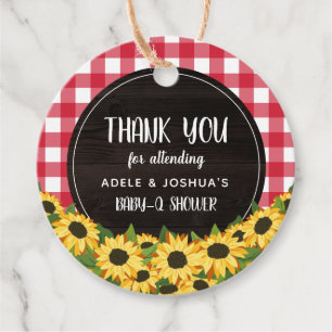 Red Gingham & Sunflower Baby-Q Shower Dank je Bedankjes Labels