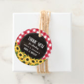 Red Gingham & Sunflower Baby-Q Shower Dank je Bedankjes Labels (In situ)