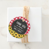 Red Gingham & Sunflower Baby-Q Shower Dank je Bedankjes Labels (In situ)