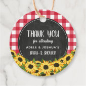 Red Gingham & Sunflower Baby-Q Shower Dank je Bedankjes Labels (Voorkant)