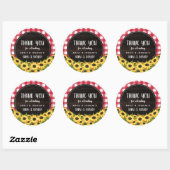 Red Gingham & Sunflower Baby-Q Shower Dank je Ronde Sticker (Vel)