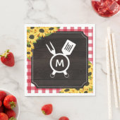 Red Gingham & Sunflower Rustic Monogrammed BBQ Servet (Insitu)
