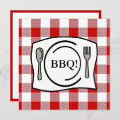 Red Gingham Tablecloth BBQ Kaart (Voorkant / Achterkant)