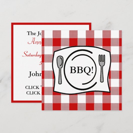 Red Gingham Tablecloth BBQ Kaart (Voorkant / Achterkant)
