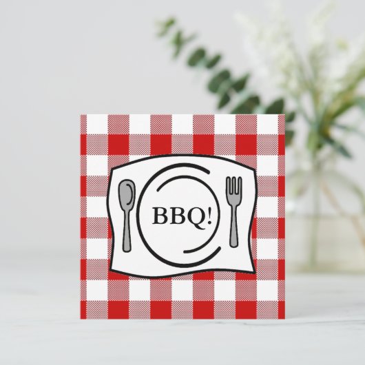 Red Gingham Tablecloth BBQ Kaart (Staand voorkant)
