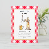 Red Gingham Tap & Beer Keg Backyard BBQ Party Kaart (Staand voorkant)