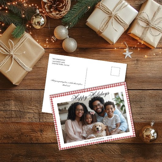 Red Gingham Vakantiefoto Feestdagenkaart