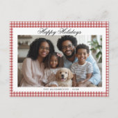 Red Gingham Vakantiefoto Feestdagenkaart (Voorkant)