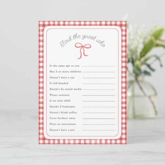 Red Gingham Vind de gast die douche spel Kaart (Staand voorkant)