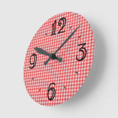 Red Gingham Wall Clock Ronde Klok (Hoek)