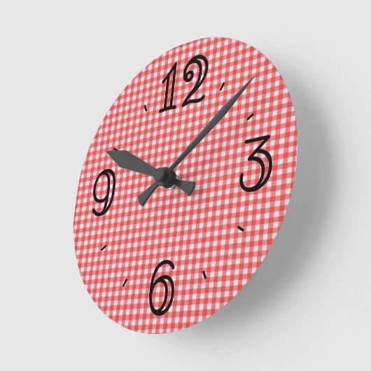 Red Gingham Wall Clock Ronde Klok (Hoek)
