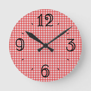 Red Gingham Wall Clock Ronde Klok