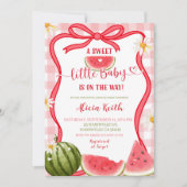 Red Gingham Watermelon Bow Summer Baby Shower Invi Kaart (Voorkant)