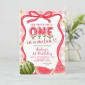 Red Gingham Watermelon Bow Summer Birthday Kaart (Staand voorkant)