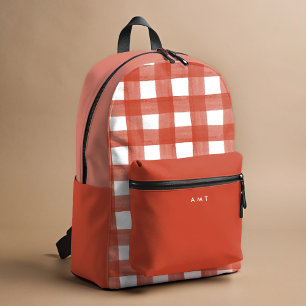 Red Gingham Waterverf gepersonaliseerde naam Initi Bedrukte Rugzak
