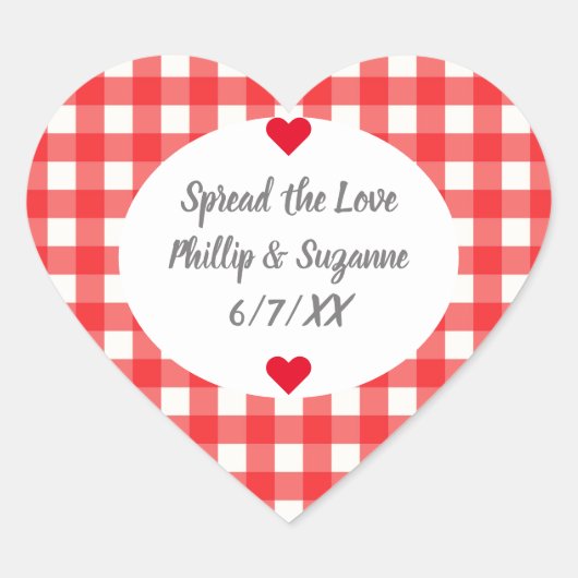 Red Gingham Wedding Favor Jelly Jar Sticker Labels (Voorkant)