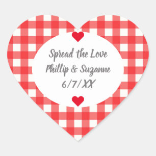 Red Gingham Wedding Favor Jelly Jar Sticker Labels